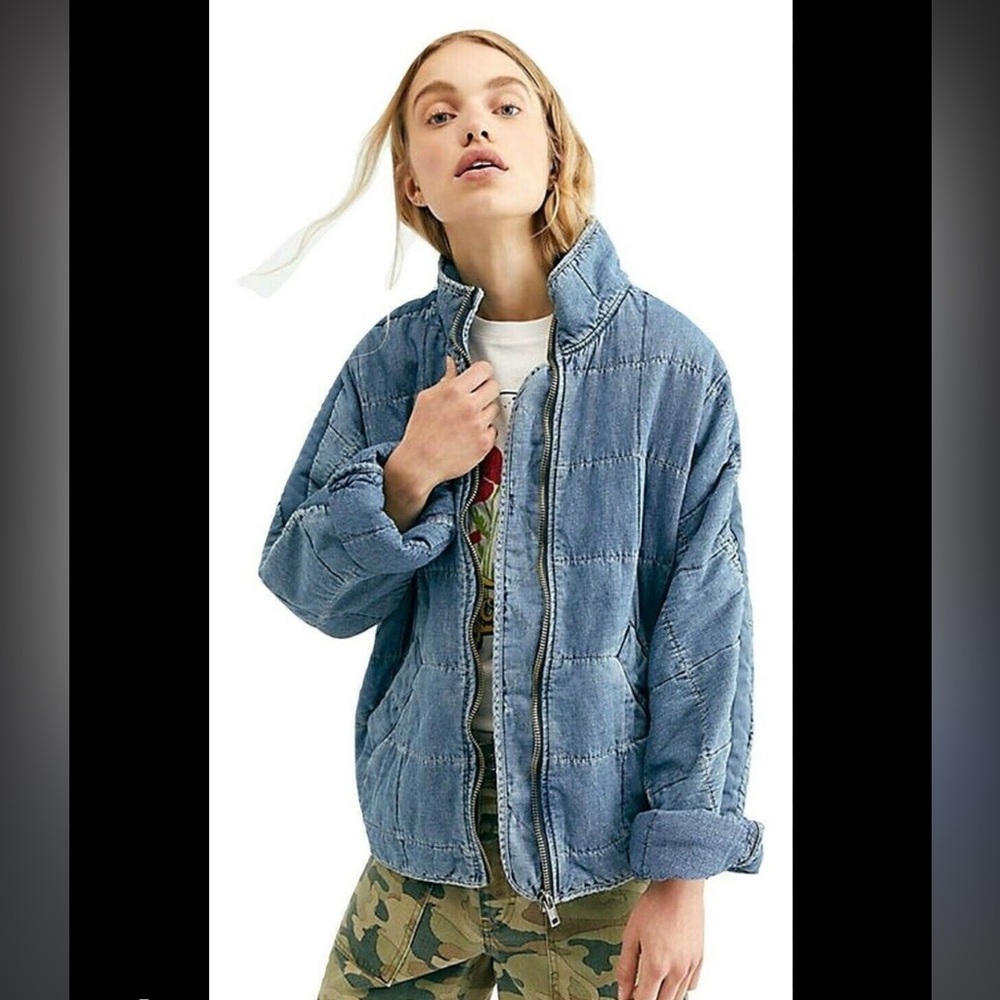 Free People Blue Quilted Jacket